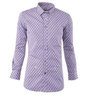 MOSCHINO Cotton Shirt with Fresh Bottles Print White Blue Red 04361 - Image 1 of 3