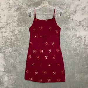 Vtg City Triangles 90s Embroidered Girly Boho Flower Mini Sheath Sundress 9 Wine - Picture 1 of 12