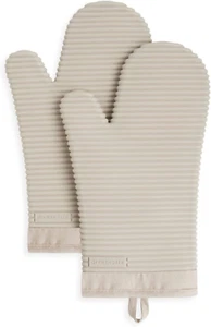 Ribbed Soft Silicone Oven Mitt Set, 7"X13", Milkshake 2 Count - Picture 1 of 3