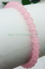 Charming 6/10mm Pink Jade Round Gemstone Bead Elastic Bracelet 7.5"