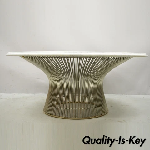 Vintage Warren Platner For Knoll Chrome Steel Wire Round Marble Top Coffee Table Cover