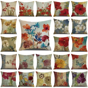 18" Vintage Flowers Pillow Covers Rustic Orange Yellow Poppy Floral Cushion Case - Picture 1 of 39