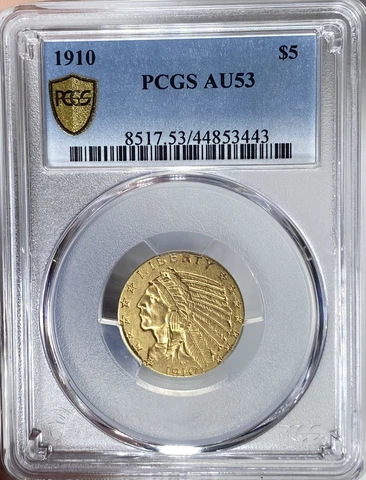 1910 $5 Dollar Gold Indian Half Eagle PCGS AU53 Sweet Coin! WFNK Cover