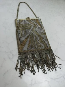Art Deco VTG Beaded Fringe Trim Collectors Evening Handbag Purse Made In France - Picture 1 of 18
