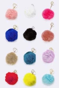 Fluffy Fur Ball Pom-Pom Keychain - Picture 1 of 25