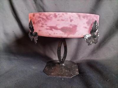 Lorrain / Coupe en pâte de verre marmoréen violette & fer forgé / Art Déco Daum - Photo 1/4