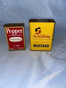 2 Vintage Schilling Spice Tins - Mustard & Pepper - Picture 1 of 13