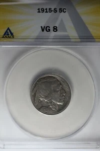 1915-S .05 ANACS VG 8 Buffalo Nickel, Indian Nickel, 5 Cent Piece - Picture 1 of 2