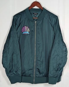 Torrid Satin Bomber Jacket Padded Quilted Green Ariel The Little Mermaid Size 3 - Picture 1 of 3