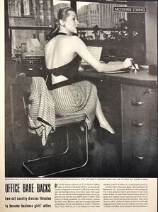 1944 Women Low-Cut Dress Office Bare Backs Worries Businessmen Magazine Print - Picture 1 of 6