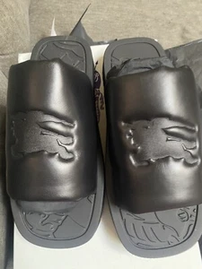 Burberry Slab Knight Leather Woman’s Slide Color Black Euro9 NIB - Picture 1 of 10