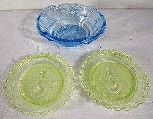 2 placas National Early American Glass Club 1983 de 3 1/2" + 1 tazón de tuerca azul eapg - Imagen 1 de 4