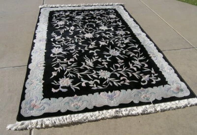 Art Deco Chinese Design Hand Woven Floral Oriental Rug Carpet 68x114" / 6x9' - Image 1 of 4