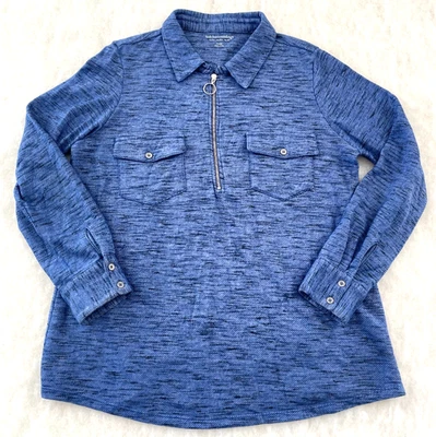 Pullover Soft Surroundings azul jaspeado 1/2 cremallera talla XL Foto 1 de 4