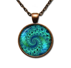 Sea Green Ocean Octopus Pattern - Handmade ROUND Glass Pendant Necklace - Picture 1 of 10