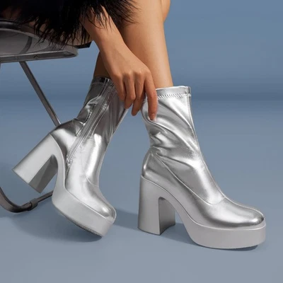 Женщин GOGO ботинки на платформе ботильоны коренастый высоких каблуках квадратный носок модные ботинки - Изображение 1 из 4