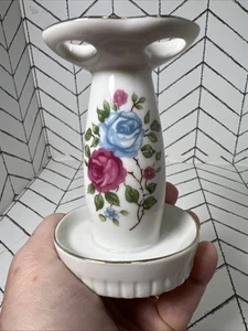 Vintage MCM 1960er 4 Schlitz Zahnbürstenhalter Keramik Blau Rose Blumen Japan EUC - Bild 1 von 17