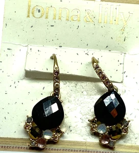 Lonna & Lilly Faceted Glass Stone Earrings Gold Tone New On Card - Picture 1 of 4