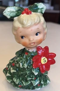 De Colección Kitsch Navidad Pointsettia Niña Sal Agitador Repuesto con Etiqueta y Corcho - Imagen 1 de 12