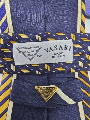 Vitaliano Pancaldi Silk Tie Made In Italy Stripes Abstract Geometric Navy Rare - Image 1 of 4