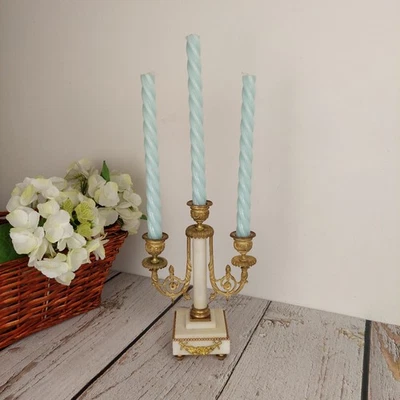 Bougeoir vintage laiton & marbre blanc chandelier sur socle style Empire France - Photo 1/4