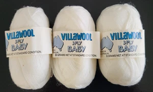 3 x 20g BALLS - VINTAGE VILLAWOOL BABY WHITE 3PLY YARN AUSTRALIAN MADE - Picture 1 of 5