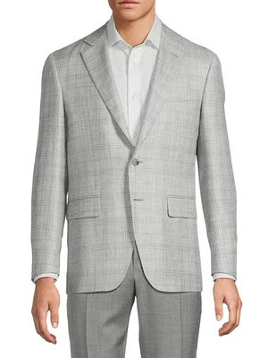 NEW Canali Light Gray Plaid Scratch Wool Silk Sport Coat Sz 56L NWT $2,095 - Image 1 of 4