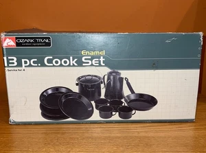 Ozark Trail 13-pc Enamel Camp Cook Set, Black, Svc for 4 + Kettle Pans, Cookware - Picture 1 of 7