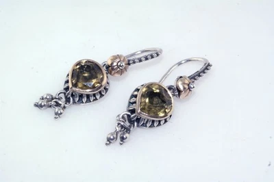 Barbara Bixby 18k Gold 925 Sterling Silver Olive Green Quartz Drop Earrings - Image 1 of 4