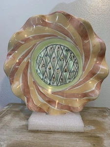 MacKenzie Childs "Bartiris"" handbemalt - gekräuselter Rand 7 1/2" - geriffelte Schale - Bild 1 von 9