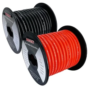 Alambre de silicona calibre 10 10 AWG - negro y rojo cada uno calibre 25 pies 10, + - Imagen 1 de 7