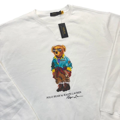 POLO RALPH LAUREN Sweatshirt Mens 4XLT “SPORTSMAN POLO BEAR”white Fleece NEW - Image 1 of 4