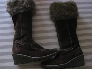 Schuhe Stiefel Damen Gr. 36 Wildleder Webpelzrand warm braun Gummisohle Reißver. - Bild 1 von 7