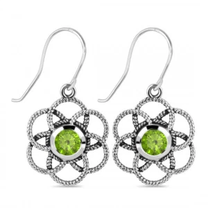 Massive Peridot runde Form 925 Sterling Silber Ohrhänger neu feine Ohrringe - Bild 1 von 3