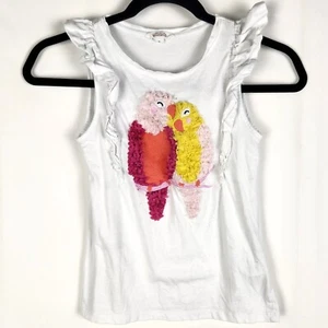Milkshake Girls Tank Top Youth Size 8 White Embroidered Love Birds Ruffled Frill - Picture 1 of 12