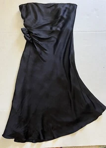 VTG Y2K Banana Republic Silk Dress Womens Sz 12 Black Rosette Whimsigoth Pin-Up - Picture 1 of 12