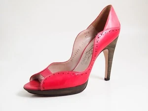 Ferragamo Hoher Absatz Plateau Sandalen Rot Leder Damen Größe Eu 37.5 C US 7.5 - Bild 1 von 9