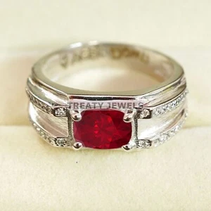 Ruby Oval Cut With 925 Sterling Silver Ring For Men's #B523 - Picture 1 of 6