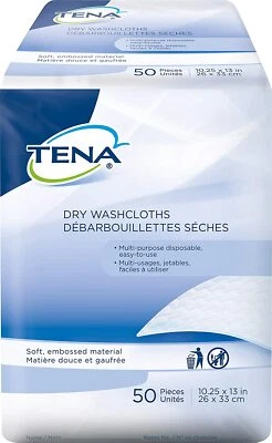 Toallitas secas desechables TENA Cliniguard preplegadas 10" x 13-1/4" (bolsa de 50) Foto 1 de 2