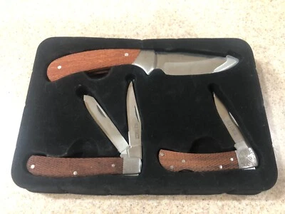 Knives Old Timer Brand 2 Folding 1 Fixed Blade  in Tin Gift Box  (NOS) - Image 1 of 4