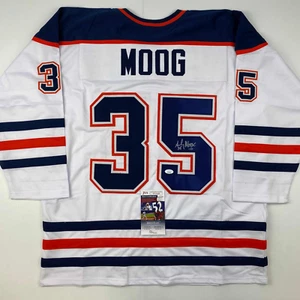 Autographed/Signed Andy Moog Edmonton White Hockey Jersey JSA COA - Picture 1 of 4