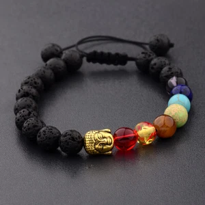 Fashion Volcanic Stone Hematite Bracelet for Men Buddha Head Yoga Energy Balance - Picture 1 of 9