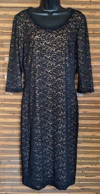 Vintage 90s Y2K Size M Or 8 Black Floral Lace Ruffled Nude Midi Pencil Dress - Image 1 of 4