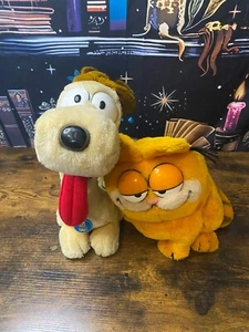 Vintage 80s Odie 13” and Garfield Plush Dog and Orange Cat 10" Retro Pair - Picture 1 of 18