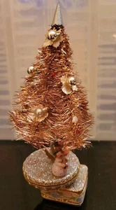 Cepillo para botellas vintage de 9" ROSA árbol de Navidad musical carrusel giratorio Japón - Imagen 1 de 17