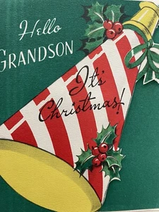 50er NOS Enkel Candy Bullhorn "It's Christmas" Vintage Weihnachtskarte UNBENUTZT - Bild 1 von 4