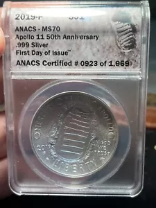 Genuine 2019-P ANACS MS70 Apollo 11 S$1 50th Anniversary FDOI - Picture 1 of 2