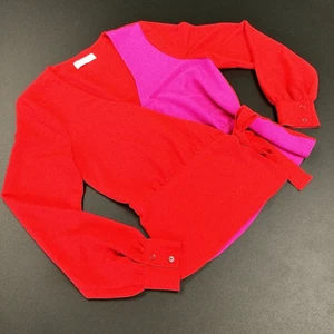 Bailey 44 Womens Hot Pink Red Colorblock V-Neck Nina Tie Wrap Top Blouse Medium - Picture 1 of 11
