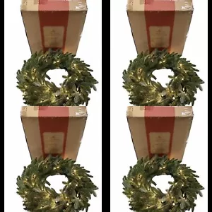 Balsam Hill Fraser abete 26" ELETTRICO corona preilluminata confezione da 4 luci trasparenti aperte $149 - Foto 1 di 16