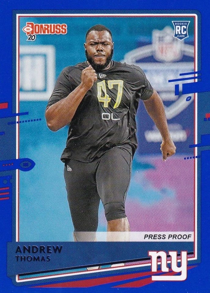 2020 DONRUSS BLUE PARALLELS RC ANDREW THOMAS NEW YORK GIANTS PRESS PROOF B3535 - Image 1 of 2
